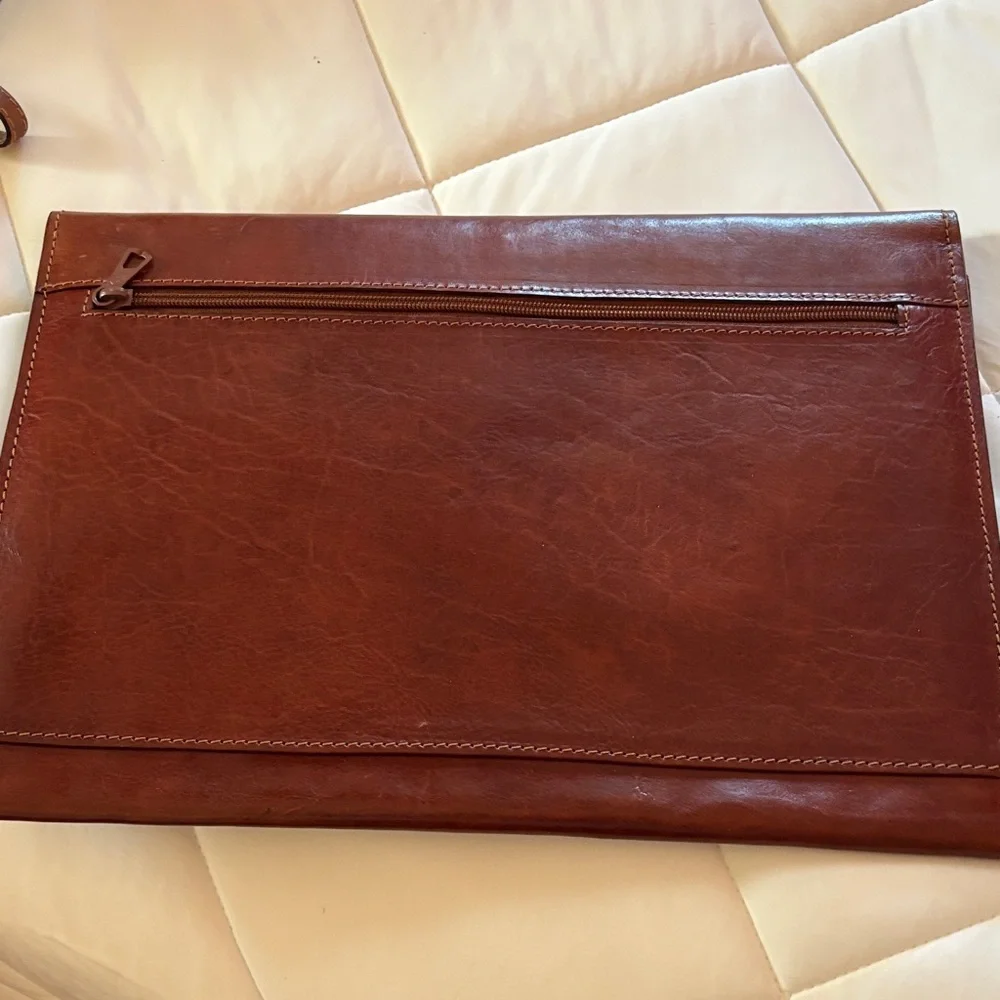 Leather Envelope Briefcase Clutch - Brown
